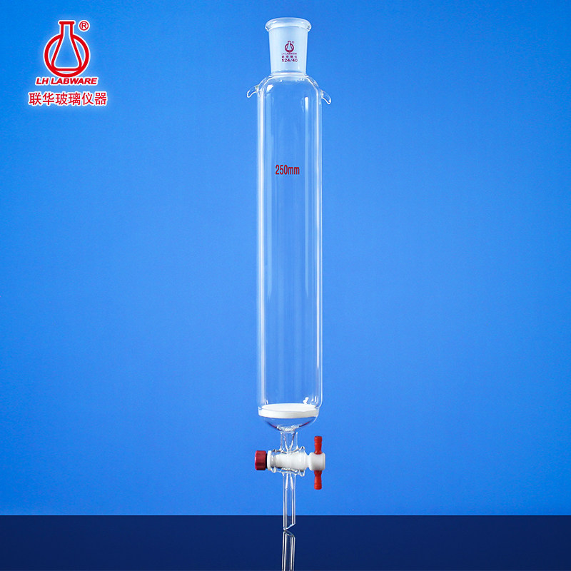 中规格带砂板磨口玻璃层析柱四氟节门色谱柱直径32/40/46mmlh-263