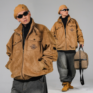 ACUSA吹牛老爹90年代麂皮防风重磅拉链立领绑带夹克宽松休闲外套