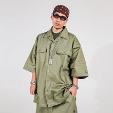 ACUSAJEANS ACUSA美式街头复古硬派双口袋工装风短袖衬衫衬衣男夏