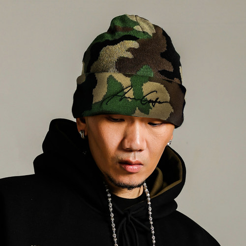ACUSAHipHop刺绣毛线帽绿迷彩