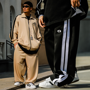 男 束脚无弹中腰休闲裤 Acusa美式 街头双杠条贴布复古字体刺绣套装