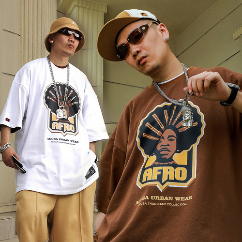 美式街头短袖肥大宽松复古嘻哈