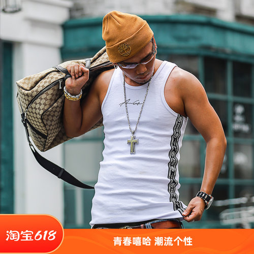 修身夏季套头粗螺纹背心运动嘻哈