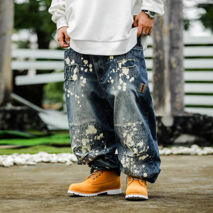 BAGGY宽松牛仔裤 ACUSA 油漆飞溅浸线刺绣重度破坏洗水633牛仔长裤