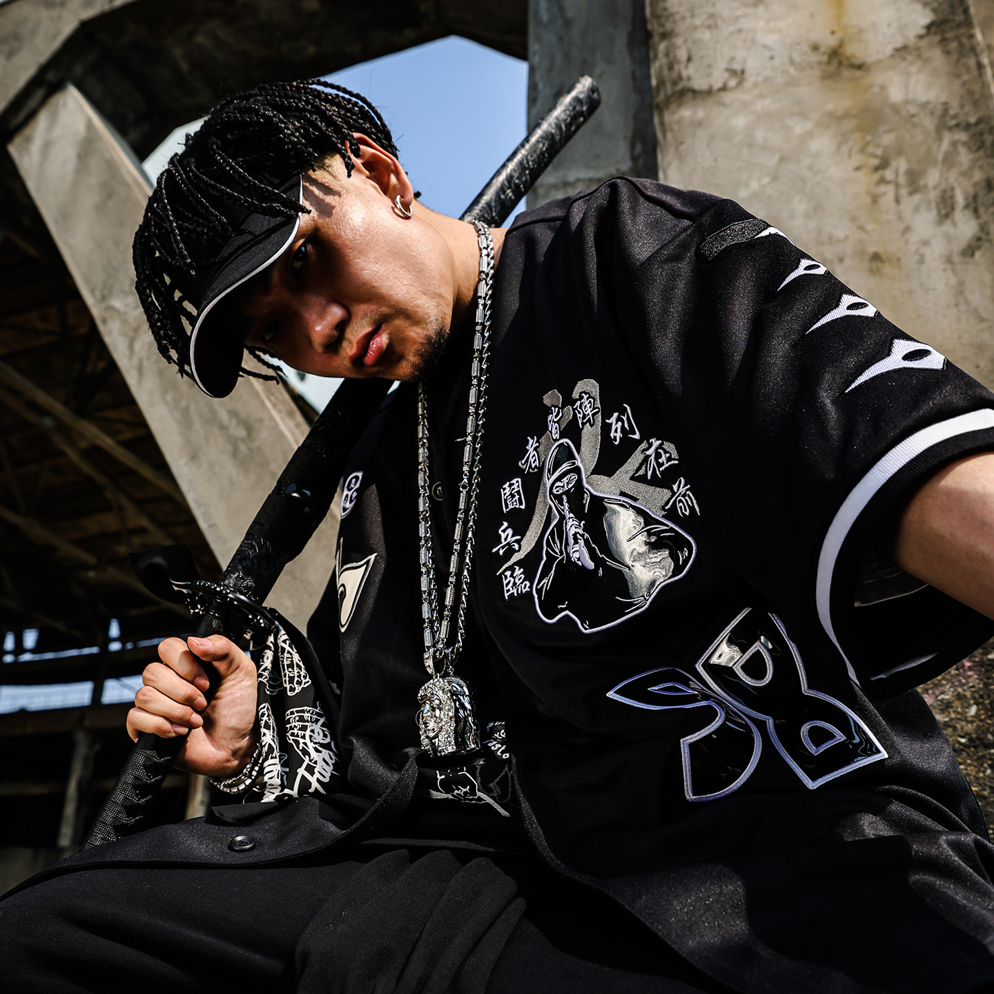 忍者设计重工刺绣复古短袖宽松