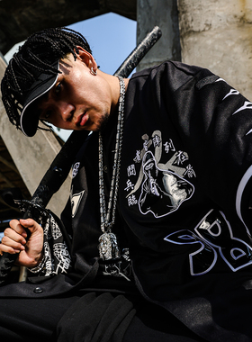 Acusa无畏天师系列忍者设计重工刺绣复古短袖宽松棒球衫球衣男春