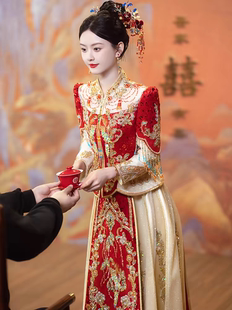 新娘结婚龙凤褂小个子嫁衣 高端重工中式 香槟色秀禾服2024新款 夏季