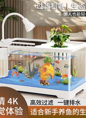 长方形鱼缸小型家用客厅塑料有盖过滤生态造景懒人桌面新款水族箱