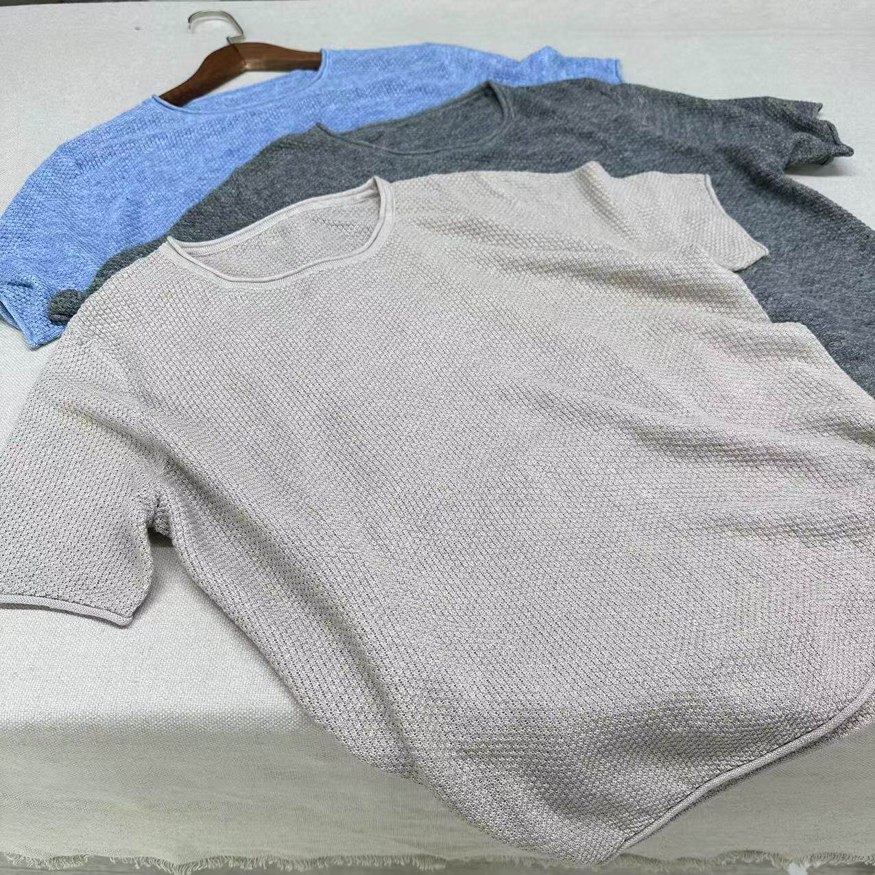 品牌 经典款 老钱风100亚麻 针织圆领T恤短袖女款高货