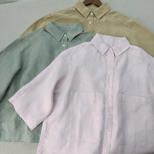 汉麻女款上衣日系外套系扣款七分袖