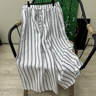 夏季新款 色织汉麻阔腿裤女