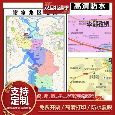 谢家集区地图1.1米贴图新款定制安徽省淮南市行政交通路线分布