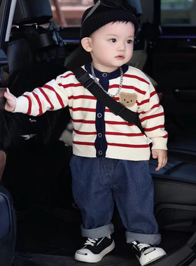 断码清库存德绒一体绒男童时尚毛衣保暖套头可爱秋冬开衫