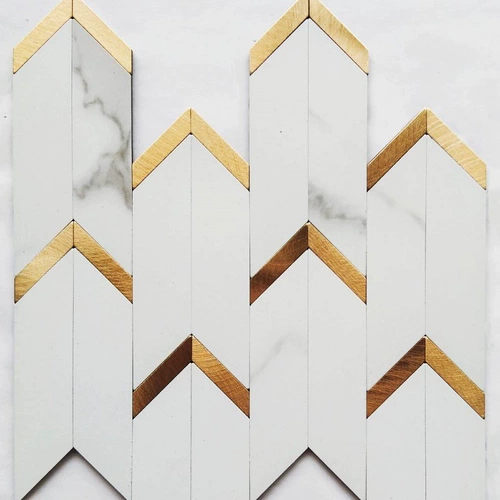 Самостоятельная северная шестиугональная кирпичная туалетная туалетная металлическая алмазная кухня мозаика белая мраморная мраморная плитка ванной комнаты