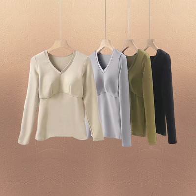 Stw女士免穿文胸保暖衣打底衫女