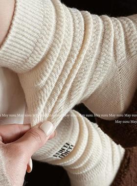 May susu·黑色堆堆袜子女中筒袜棉2025春秋冬款女士miu系长筒袜