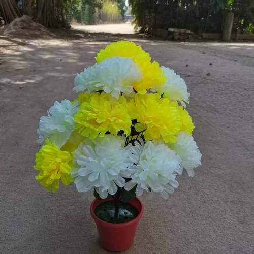 花菊花18头彩菊花束清明菊祭祀假花扫墓地摆放上坟塑料花