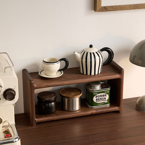 桌面置物架黑胡桃实木中古风