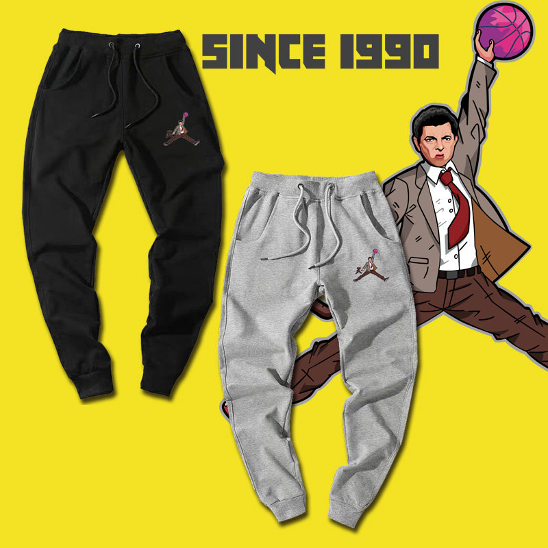 新款潮牌憨豆先生联名飞人灌篮搞怪创意纯棉长裤运动小脚束口卫裤