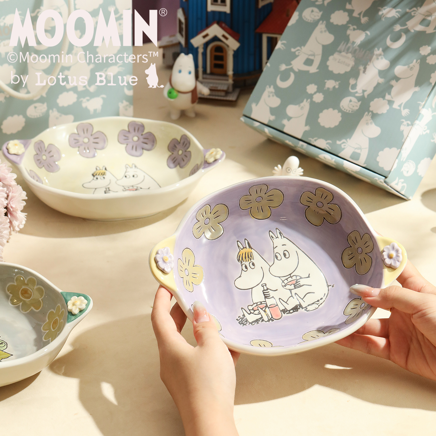 moomin姆明陶瓷双耳盘高颜值烤箱盘手绘早餐盘水果沙拉焗饭盘子