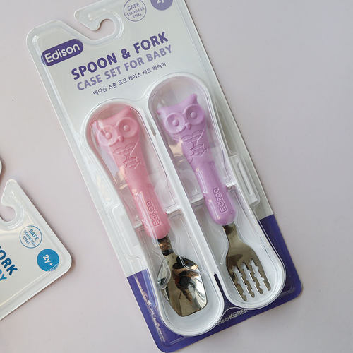 韩国爱迪生edison不锈钢叉勺套装筷子叉子宝宝餐具训练勺
