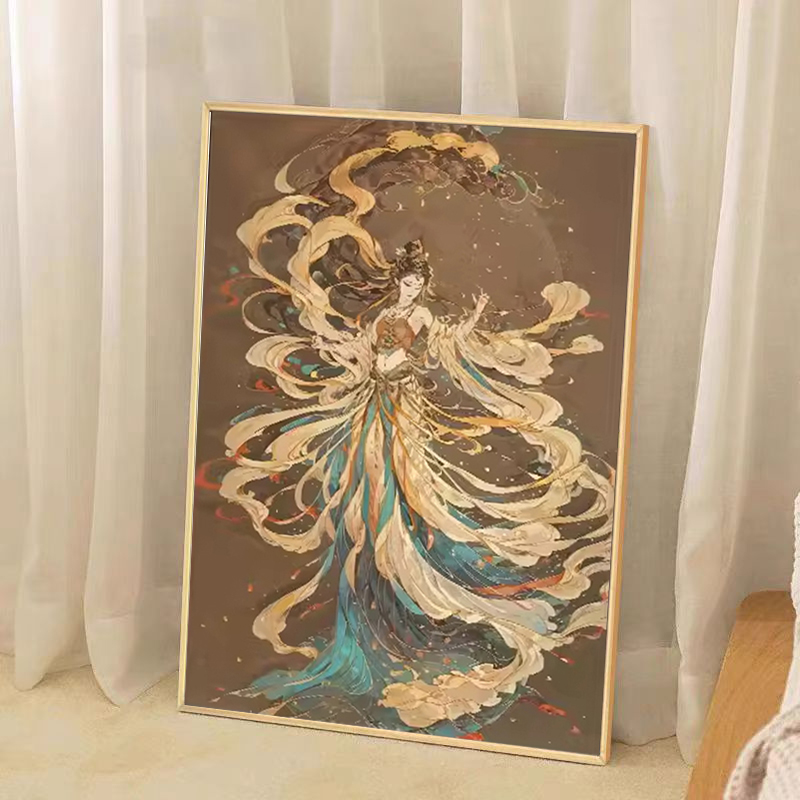 敦煌飞天神女古风数字油画手工涂色丙烯油彩画中式客厅卧室装饰画图片