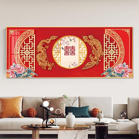 结婚喜字钻石画满钻2025新款婚房床头龙凤呈祥十字绣手工贴砖带框