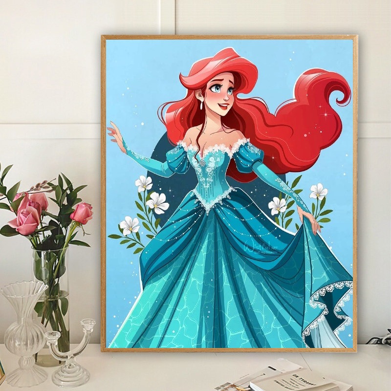 迪士尼小美人鱼钻石画满钻女孩儿童房卧室手工diy粘钻益智钻石画