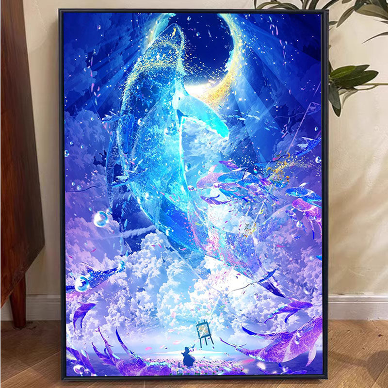 梦幻深海蓝鲸数字油画手工填充画图片