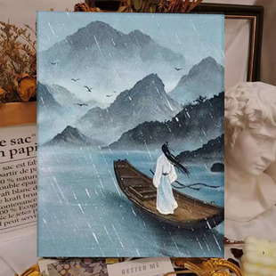 烟雨蒙蒙石英砂肌理画diy材料全套数字油画立体手绘古风风景装饰