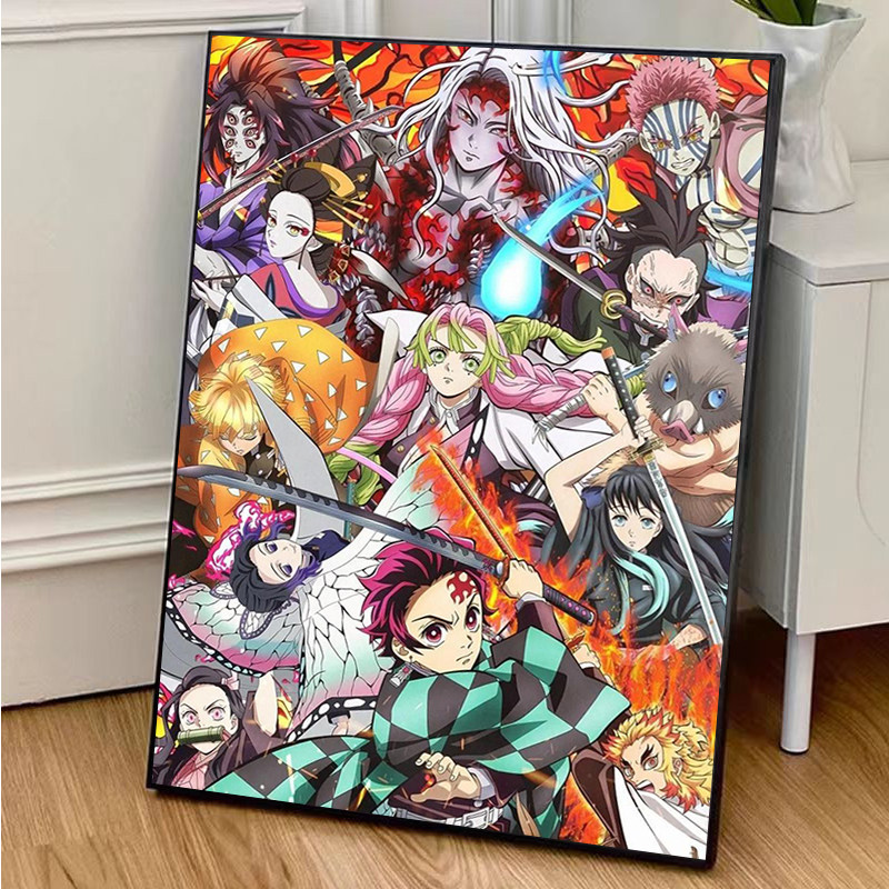 鬼灭之刃全员人物数字油画地狱级难度手工diy填色涂色丙烯油彩画