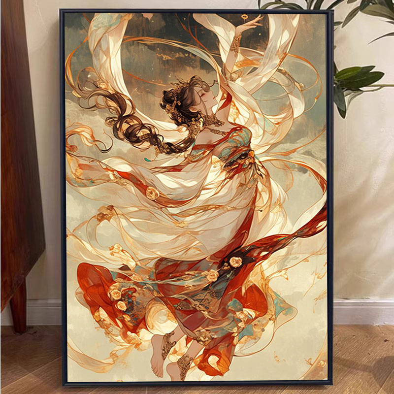 敦煌飞天唯美数字油画2025新款客厅走廊装饰画手工丙烯油彩画diy图片