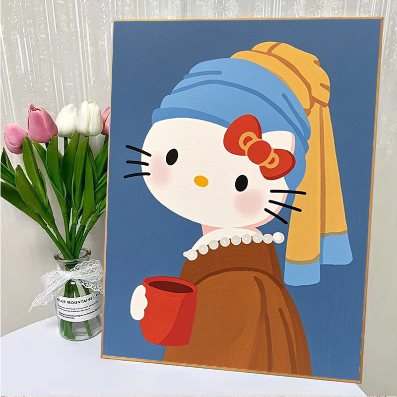 戴珍珠耳环的少女hellokitty5d钻石画手工diy贴钻画哈喽kt十字绣