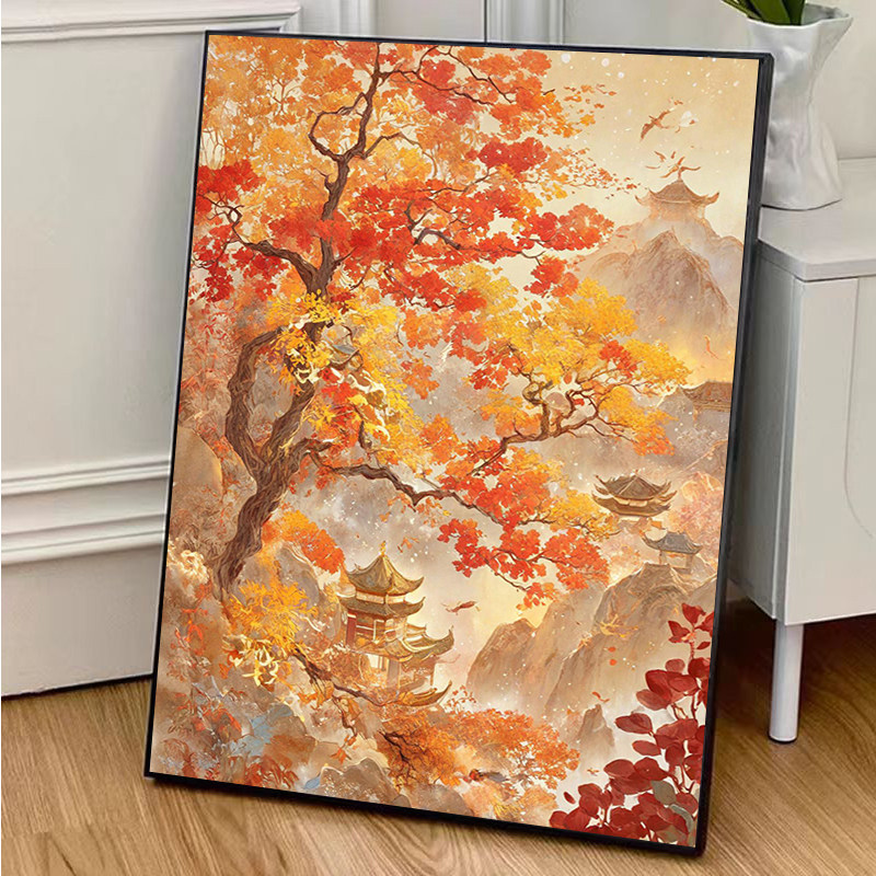 枫叶枫林数字油画手工diy填色画