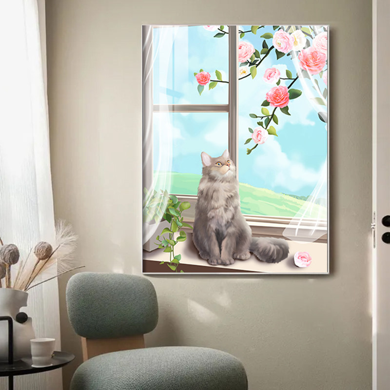 猫咪玫瑰风景钻石画2022新款窗台5d点贴钻十字绣客厅卧室餐厅满钻