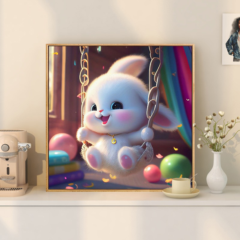 乖萌兔子可爱卡通画满钻治愈系十字绣水钻带框2023新款砖石画