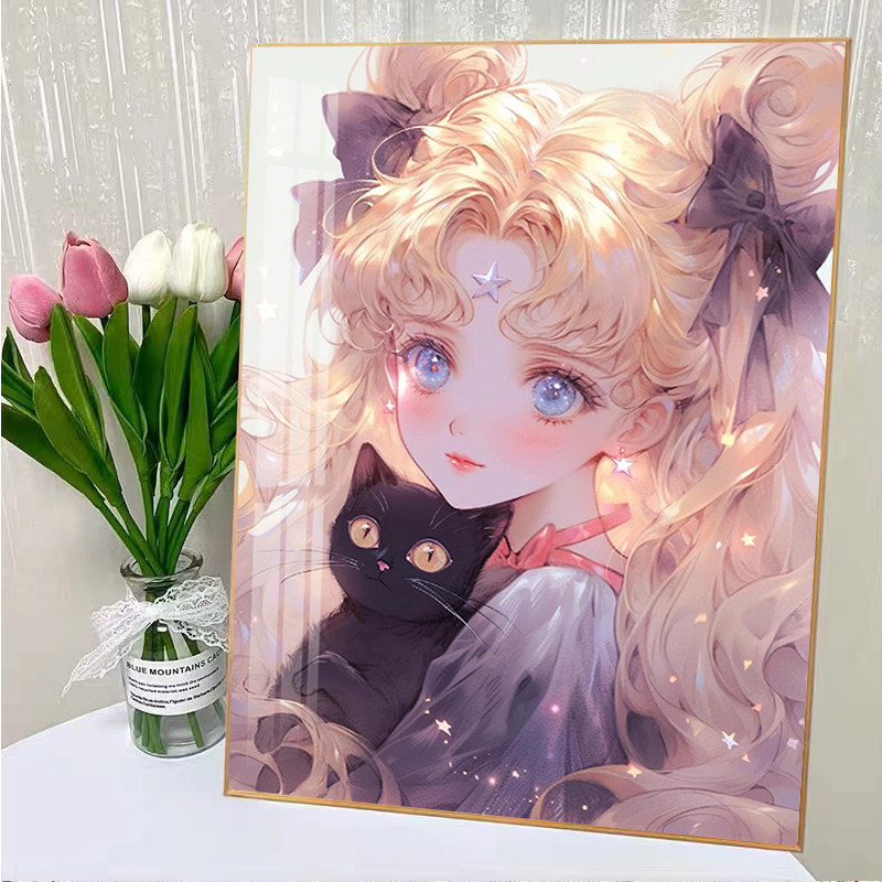 美少女战士钻石画2025新款卧室满钻卡通动漫儿童贴钻画十字绣带框