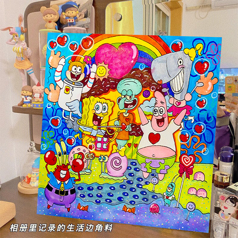 海绵宝宝全家福钻石画满钻客厅小件卧室摆画5d贴钻十字绣2025新款