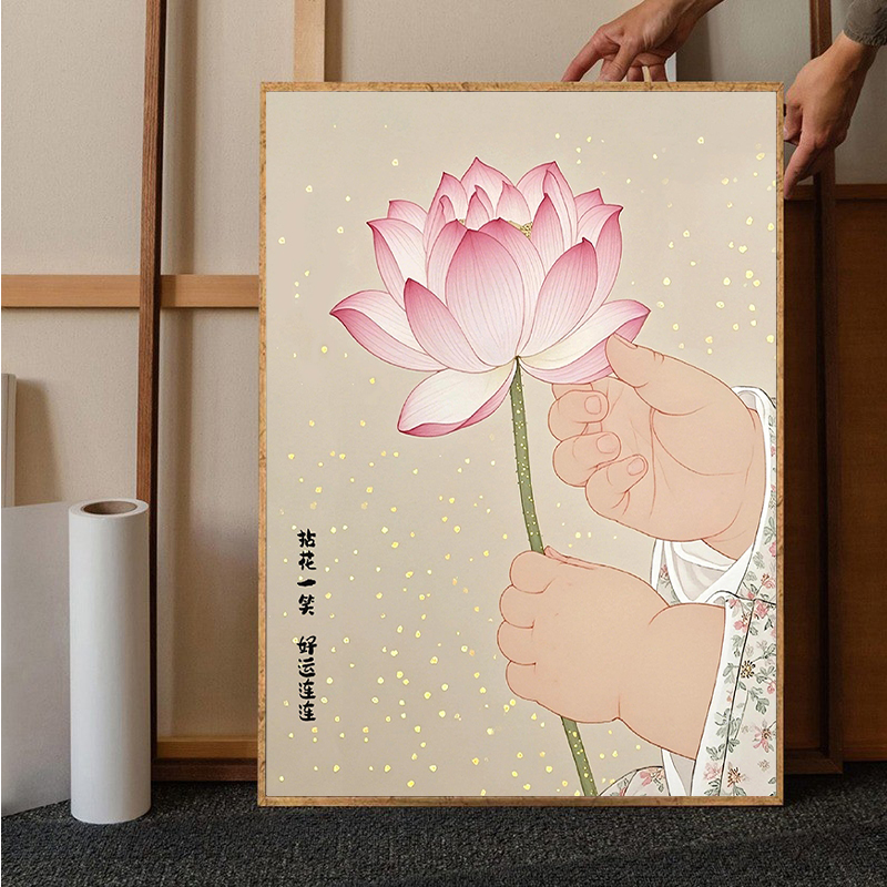 佛手莲花禅意数字油画手工diy填色丙烯油彩画中式客厅玄关装饰画图片