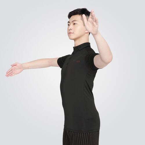 舞蹈服男插肩短袖黑色POLO衫立领摩登舞国标舞练舞服练功服上衣
