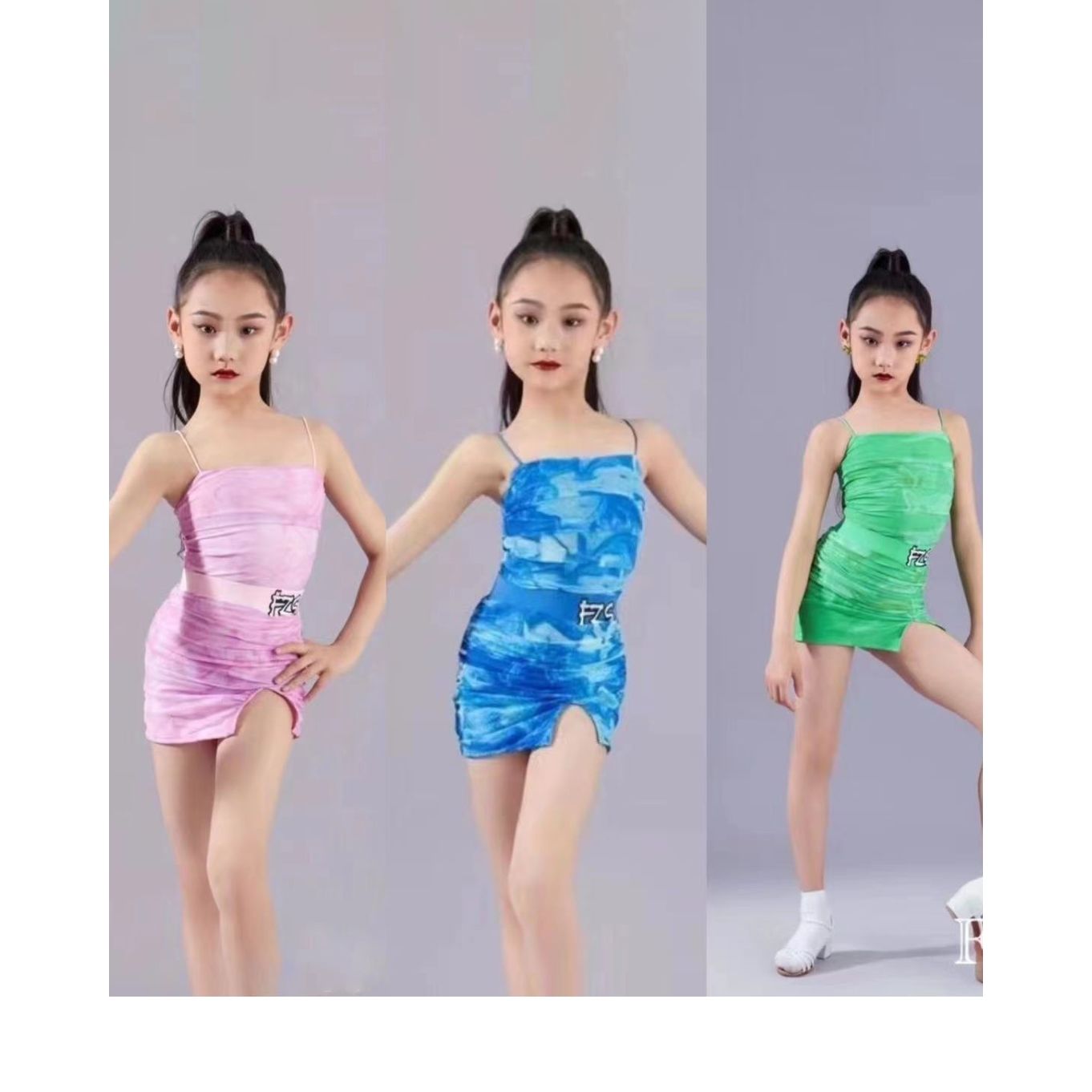 舞服少儿拉丁舞夏季悠悠同款花纹色彩吊带包臀练习服恰恰伦巴