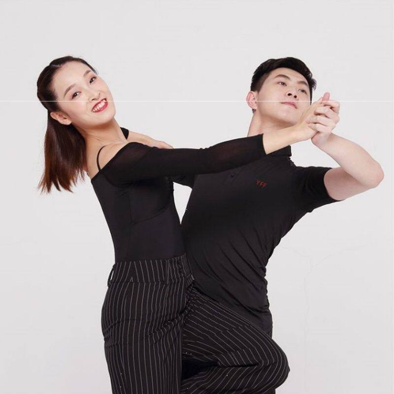 新款跳舞蹈服短袖拉丁舞服摩登舞服上衣国标舞男士练功服装