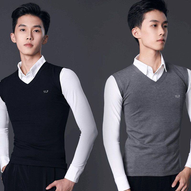 摩登拉丁舞服坎肩弹力马甲专业国标舞蹈练功服上衣男士上衣