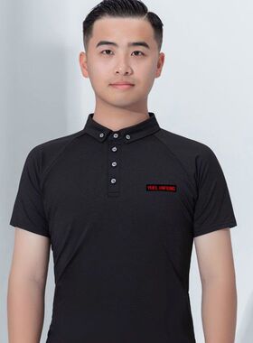 男士国标舞上衣夏季短袖速干摩登舞服拉丁舞交谊舞练功服新款