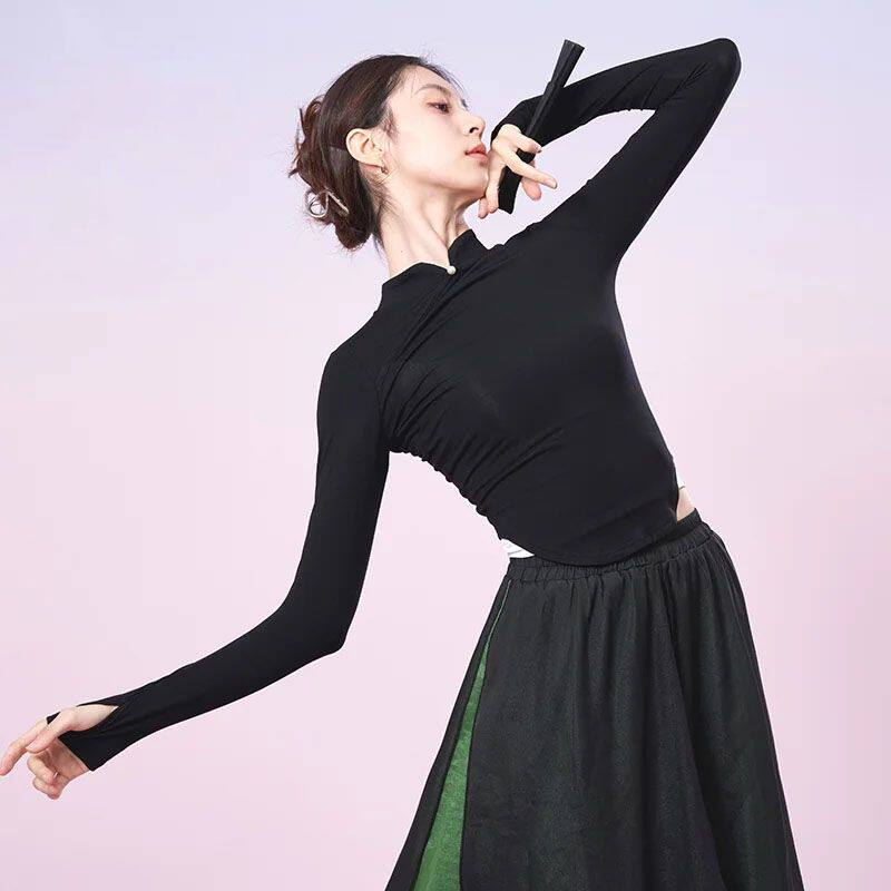 古典舞改良旗袍练功服上衣女舞蹈服装新款现代舞长袖民族舞