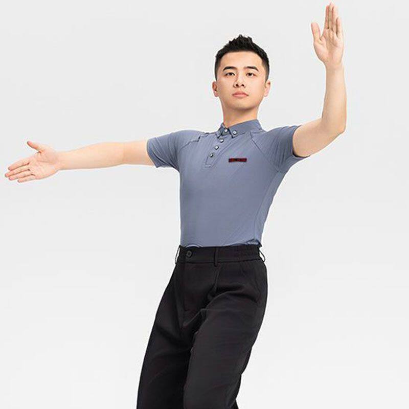 男士国标舞上衣夏季新款短袖速干摩登舞服拉丁舞练功服交谊舞
