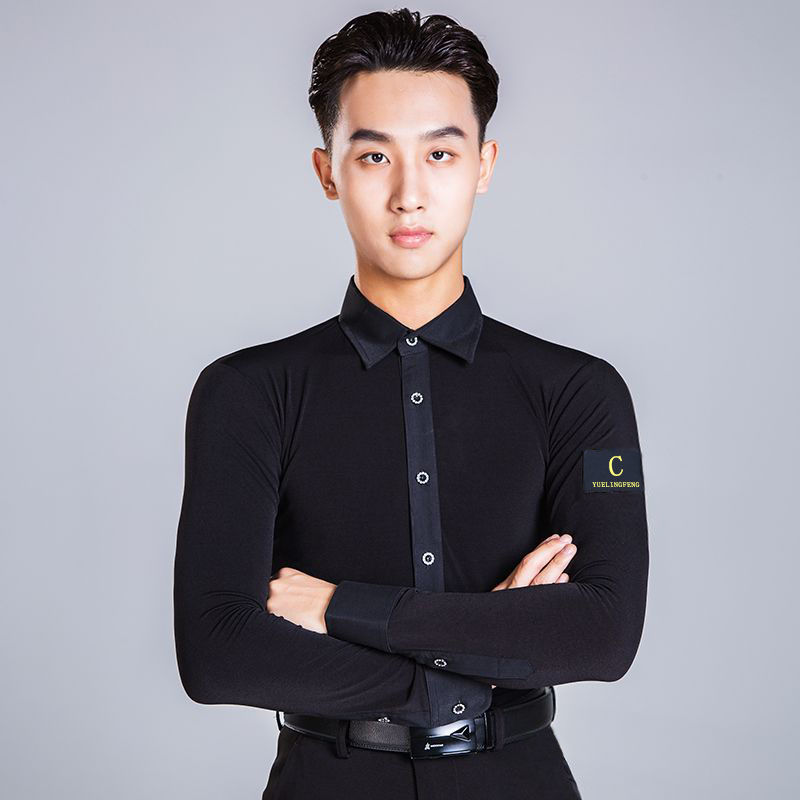 拉丁舞服男士舞蹈服上衣摩登舞成人舞蹈练功服衬衫DA799