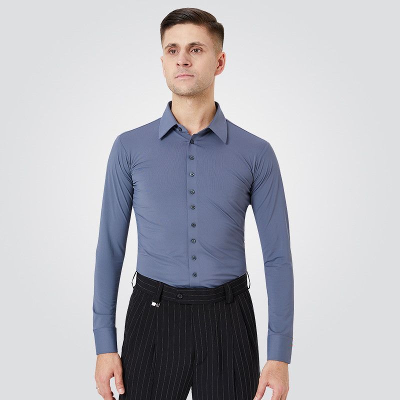 摩登舞服男士比赛衬衣舞服练功服国标舞服探戈跳舞服