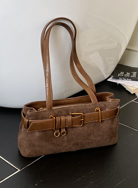 高级感包包女2026新款时尚麂皮绒单肩包百搭小众腋下包复古手提包