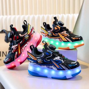 四轮暴走鞋男童发光运动轮子鞋2025秋新款充电儿童滑轮童鞋溜冰鞋